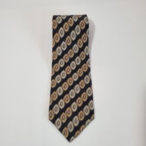 Barrington Men's Neck Tie Black & Gold Geometric Pattern 100% Silk
